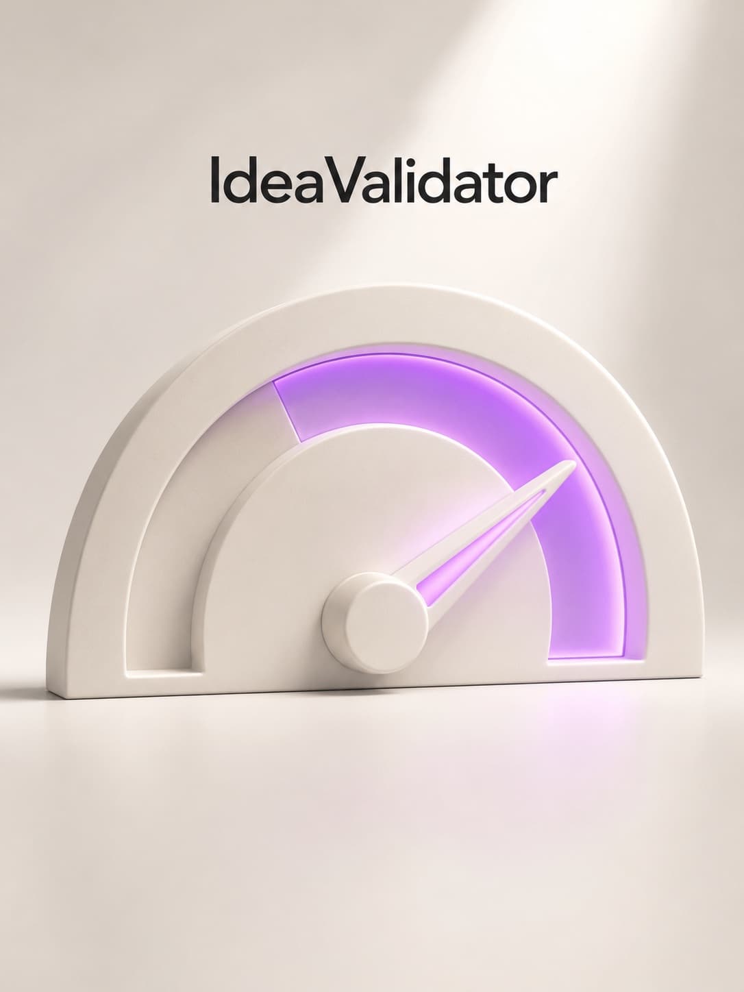 A 3D gauge with its needle swept into a glowing violet arc.